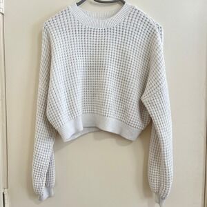 Hollister Cream Waffle‎ Knit Sweater XSmall Cropped Cozy Coastal Casual Minimal.